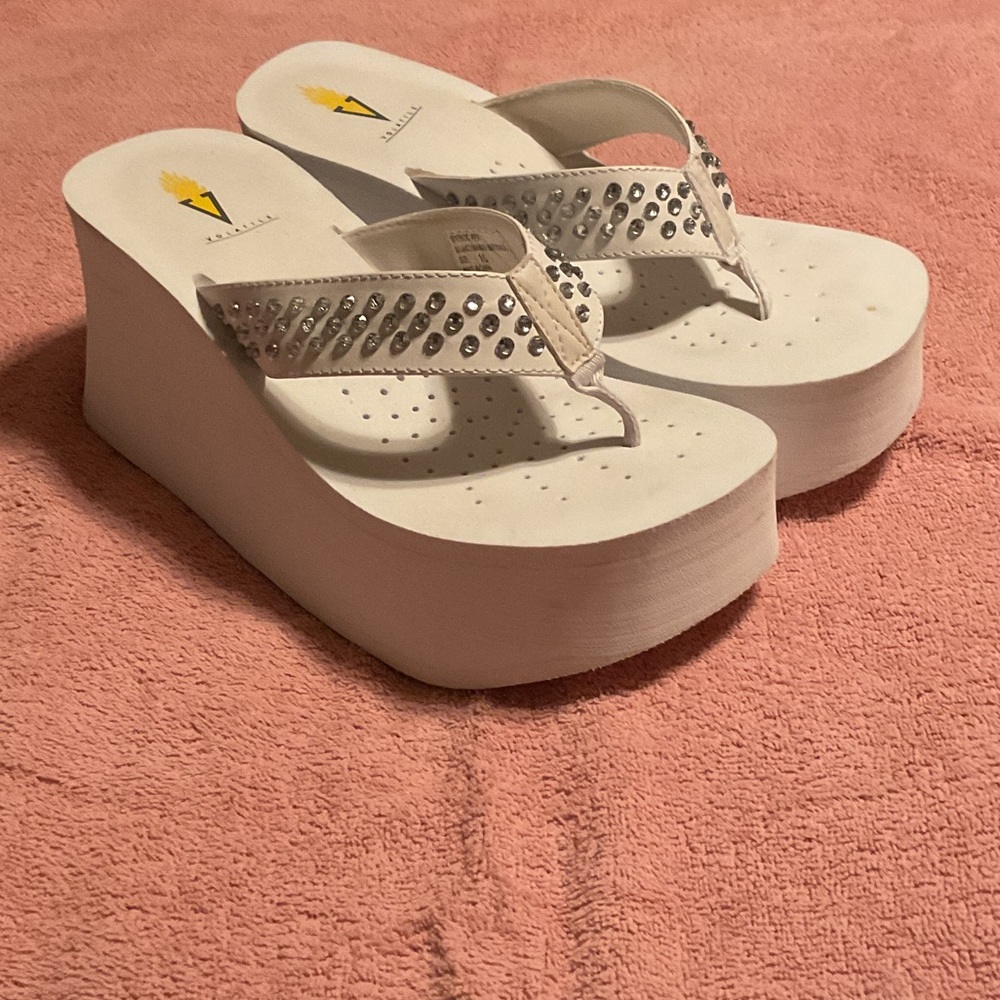 Volatile  White Platform Sandals with Rhinestones